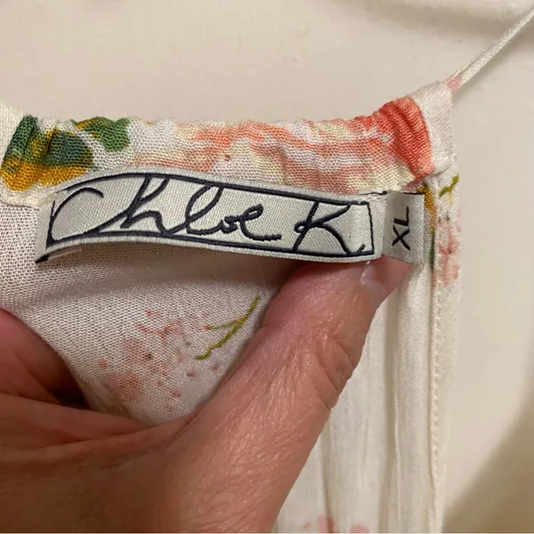 Chloe K Womens Mini Dress XL 38” Beige Pleated Floral Boho Print Blue Orange - Image 2