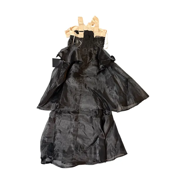 NWT Lulus Size XS Black Tiered Organza Midi Dress Contrast Bow Cocktail Dress - Image 6