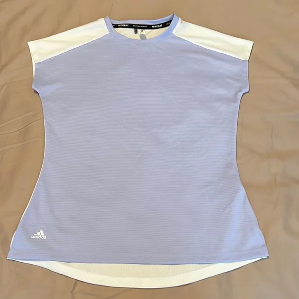 Adidas primeblue size small lavender front longer white back cap sleeves GUC - Image 2