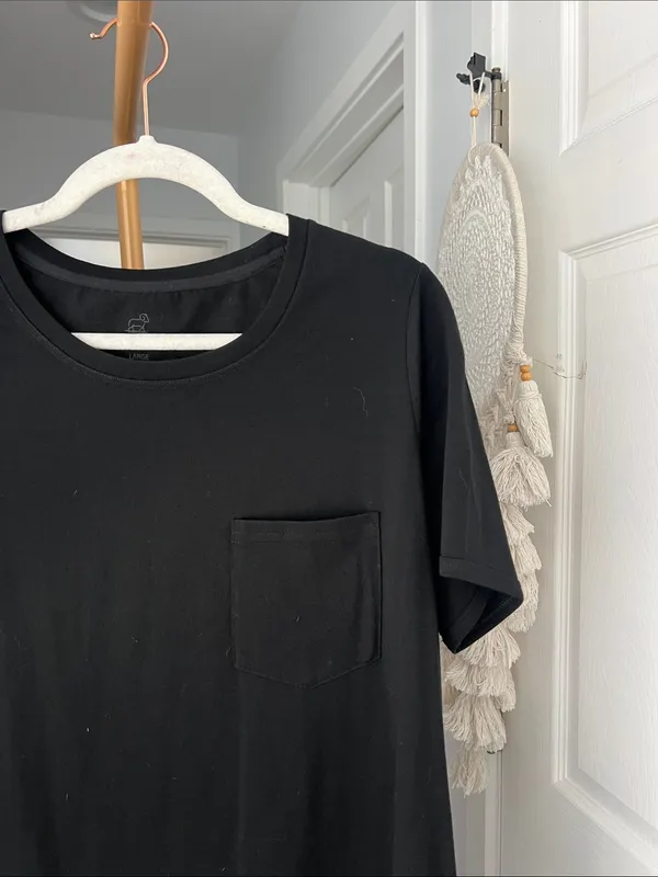 WoolX Lexie Black Relaxed T-Shirt Dress Pocket Sz Large $160 - Image 2