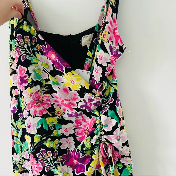 Free People En Elly Floral Black Multi Color Sleeveless V Neck Mini Dress NWT L - Image 4