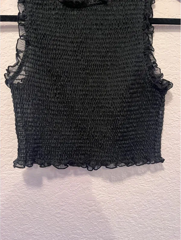 Zara Black‎ Smocked Sleeveless Ruffle Trim Crop Top - Image 6