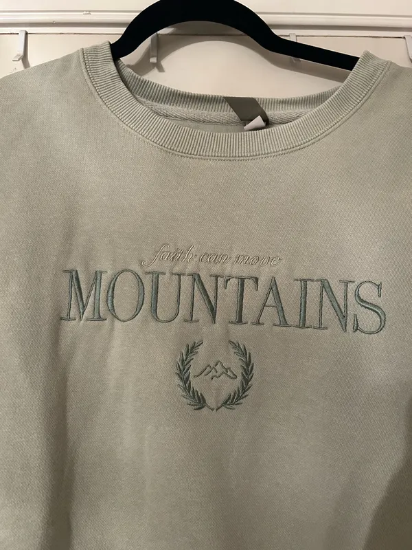 Faith Can Move Mountains Etsy Army Green Sweatshirt - Image 2