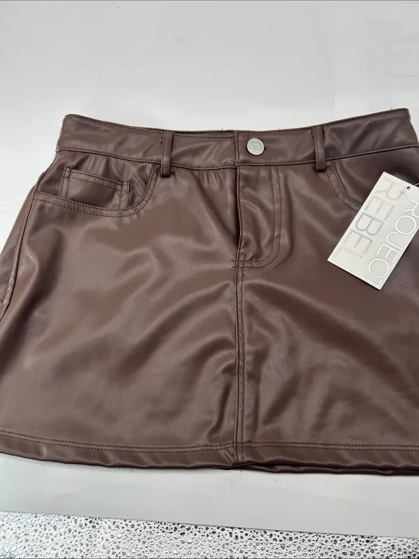 Brown Faux Leather Mini Skirt waist 28 length 13 - Image 3