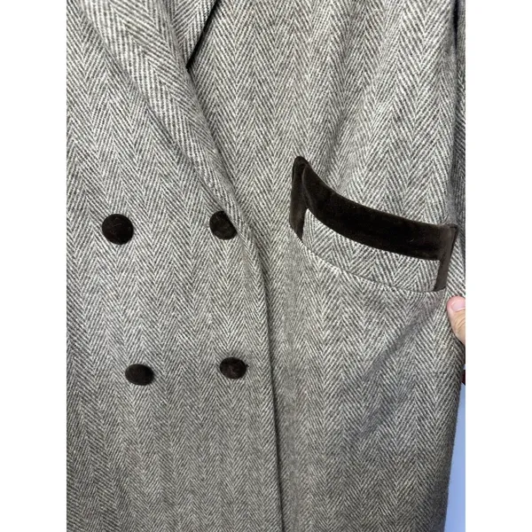 Vintage Noble Fashion Wool Coat Women’s | Herringbone Tweed Long Overcoat - Image 8