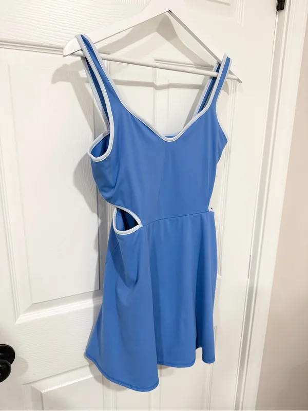 Old Navy PowerSoft Tennis Pickleball Dress L Blue Cutout Built In Shorts - Image 9
