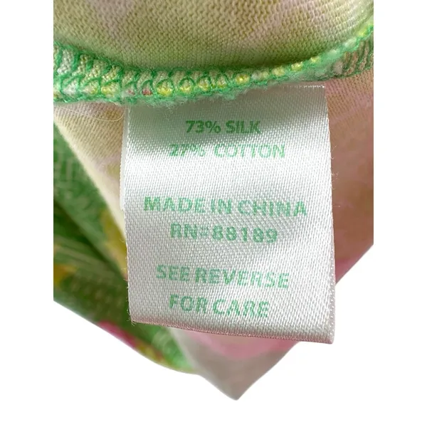 Lilly Pulitzer XS Silk Maxi Dress Green Pink Floral Boho Resort‎ Tie-Back V-Neck - Image 5