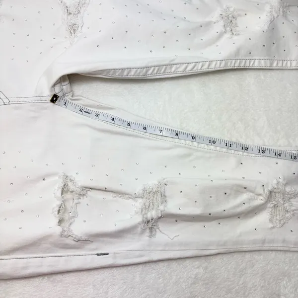 True Religion Curvy Skinny White Distressed Crystal Jeans Size‎ 34 - Image 10