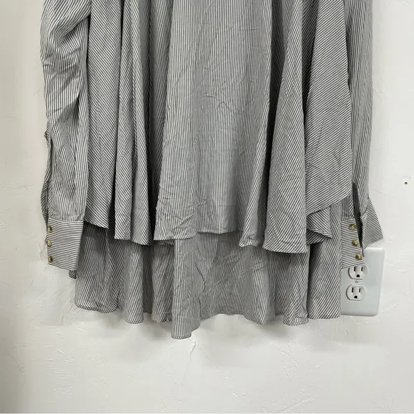Free People Grey & White Striped Ruffled Tiered Long Sleeve Blouse Womens S Top - Image 6