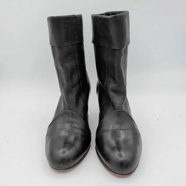 Coclico Black Leather‎ Mid-Calf Boots Block Heel Fold-Over Cuff Spain 37.5 7-7.5 - Image 3