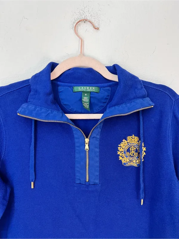 Lauren Ralph Lauren Blue Cable Knit Sweater Women's M 100% Cotton Logo Preppy - Image 5