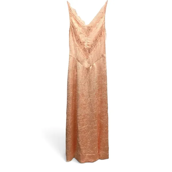 Free People Maxi Slip Dress Maybe Forever Lace Trim‎ Crinkle Fabric Peach 2 / XS - Image 4