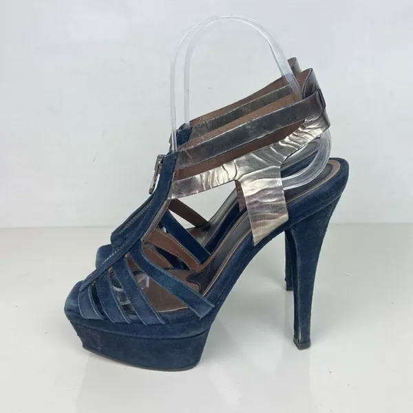 MARNI Blue/Silver Strappy Platform Heels Stiletto Sandals - Size 6.5 - Image 9