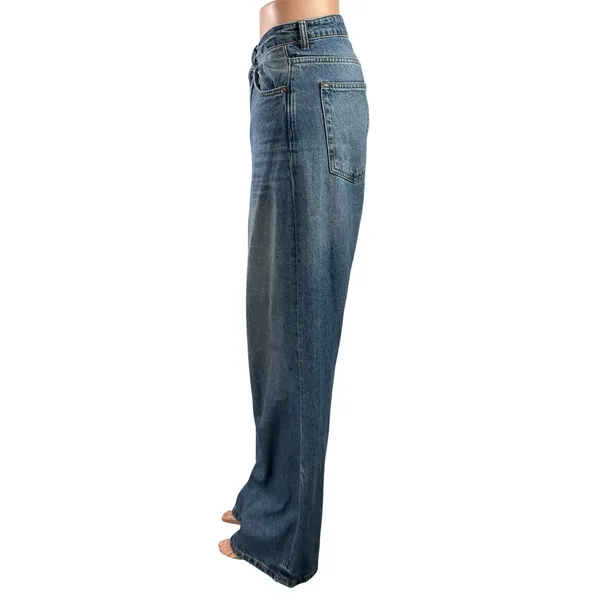H&M Women's Blue Medium Wash High Waisted Wide Leg Baggy Denim Jeans Size 8 - Image 2