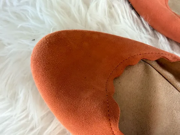 Kelly & Katie Weslyne Orange Suede Scalloped Ballet Flats - Image 3