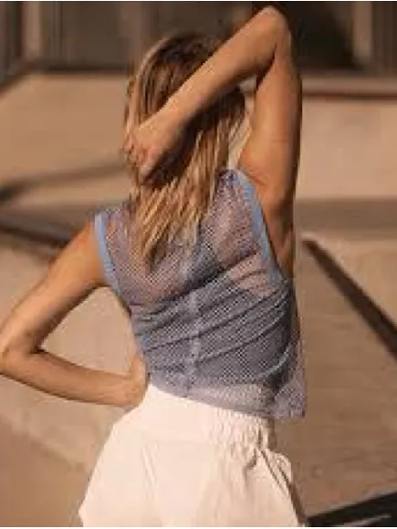 Free People NWOT Blue Mesh Sleeveless Tank Top - Image 3