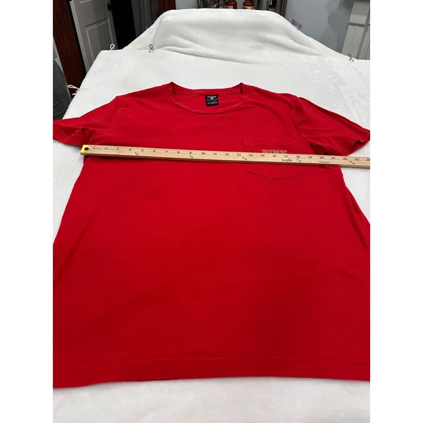 PINK Victoria's Secret Red Short Sleeve Pocket T-Shirt Gold Glitter Dog Logo L - Image 6