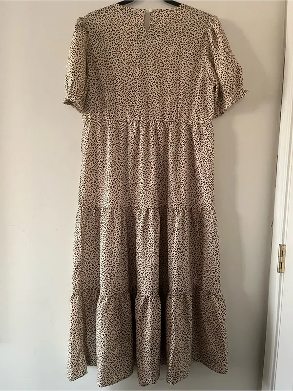 PRETTYGARDEN NWT Beige Brown Leopard Print Puff Sleeve Midi Dress Medium Romantic Modest - Image 7