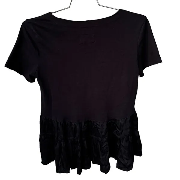 Anthropologie Maeve Black V-neck Louisa Tiered Peasant Babydoll Tee Shirt Top XS - Image 4