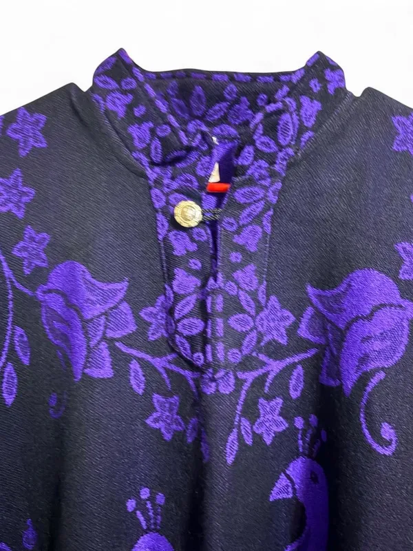 Artesanía San Martin Handmade Purple/black Peacock Print Poncho With Fringe. OS - Image 8