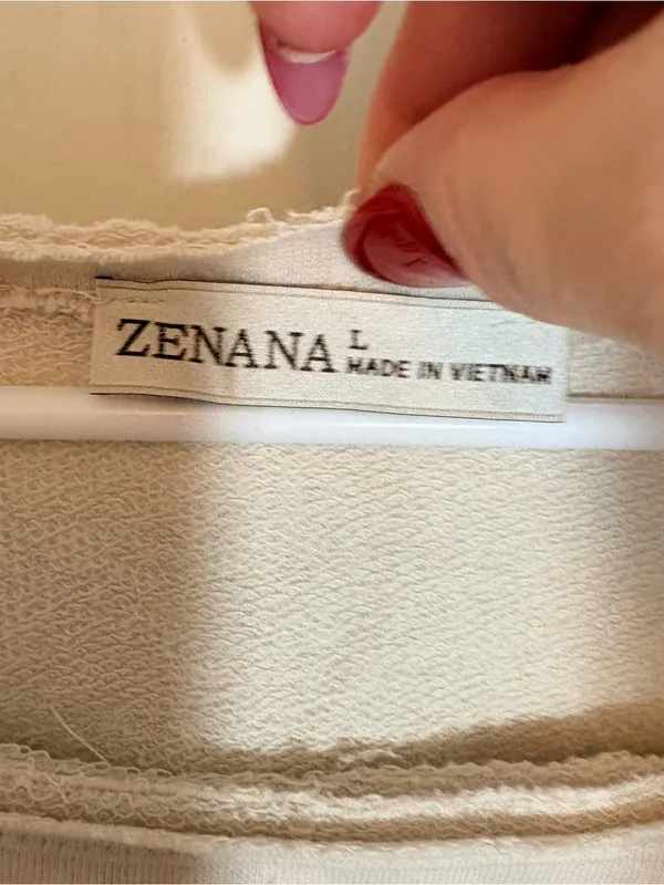 Zenana Cropped Raw Edge Boat Neck Sweatshirt Top Size Large Tan - Image 4