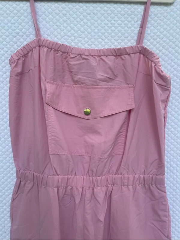 No Vacancy Women’s Pink Cargo Jumpsuit Size M NWT Utility Pocket Adjustable Stra - Image 2