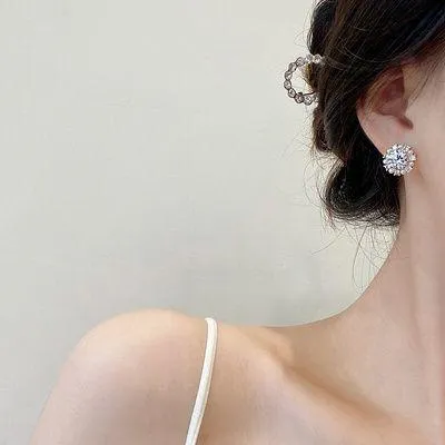 Women's Round Crystal Pearl Stud Earrings White - Image 5