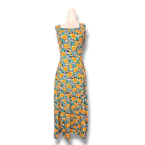 Vintage All That Jazz Floral Maxi Dress Open Cross Back Sunflower Garden Party - Image 12