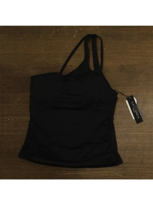 NWT La Blanca Island Goddess One Shoulder Keyhole Tankini Swim Top Black 14 - Image 4