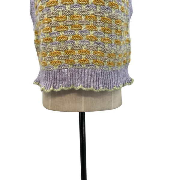 Mango Knit Sweater Vest Scallop Hem Pastel‎ Purple Yellow Size Small - Image 6