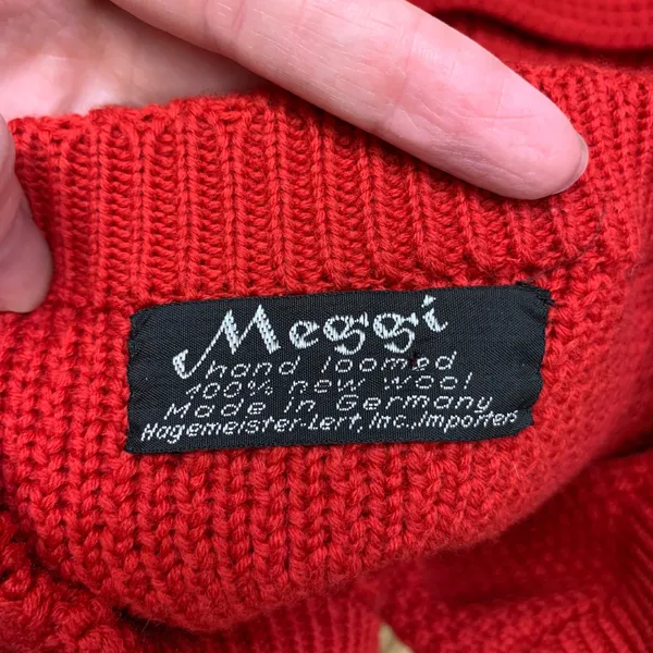 Meggi Red 100%‎ New Wool Hand Loomed Sweater Made in Germany Womens Large VTG - Image 7