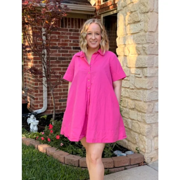 ANTHROPOLOGIE Pollie Short Sleeve Swing Tunic Mini Dress in Pink Size Medium - Image 3