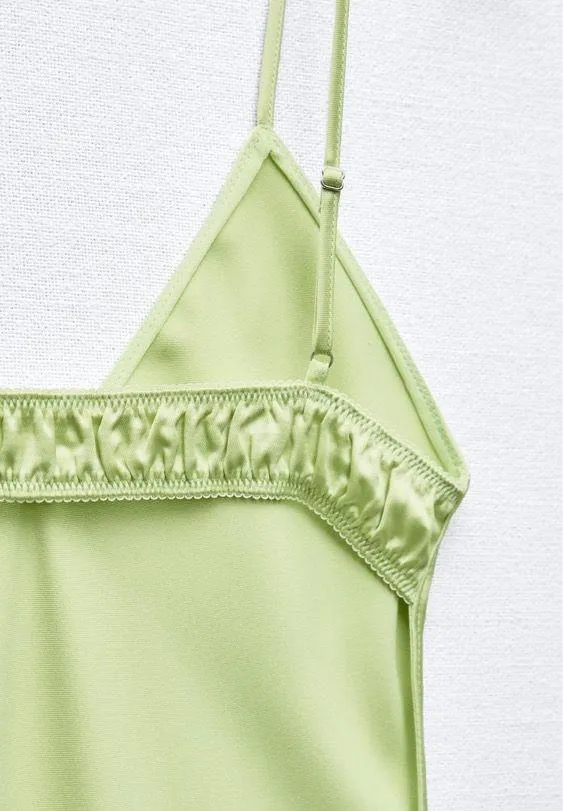 Zara Dress Lime Green Satin Effect Maxi Midi Wedding Party Date Coctail - Image 13