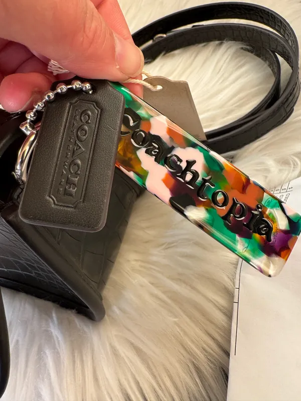 Coach Wavy Dinky Bag Crossbody Black Croc Embossed Coachtopia Leather Purse NWT - Image 16