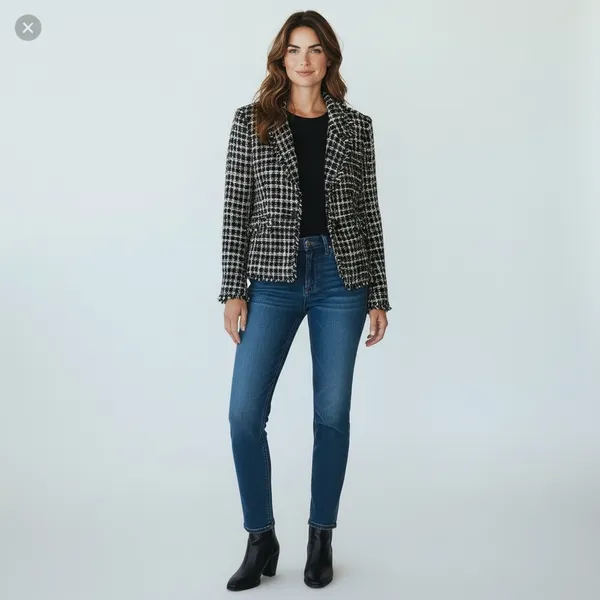 Silkland Black Cream Tweed Plaid Silk Suit Jacket blazer Old Money classic - Image 4