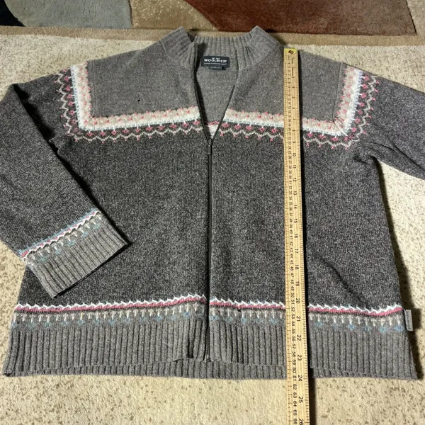 Woolrich Womens Gray Fair‎ Isle Full Zip Lambswool Full Zip Jacket XL 9232 - Image 2