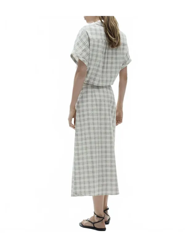 Mango Gingham Check Flared Skirt Ecru Beige Tan NWT Small - Image 3