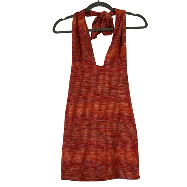 ASOS Design Rust Space Dye Knit Halter Mini Dress Plunge Neck 4 - Image 2