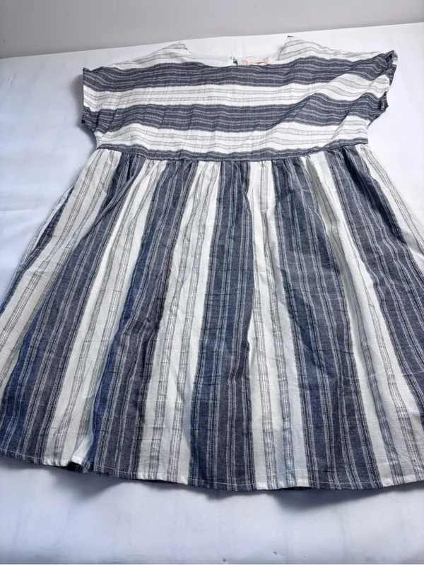Altar'd State Dress Medium M Gray White Striped Cotton Mini Boho Babydoll Lined - Image 4