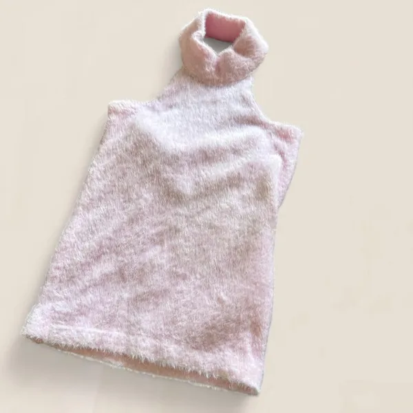 Source Unknown Fuzzy Baby Pink Turtleneck Halter Top Y2K Soft Girl small - Image 2