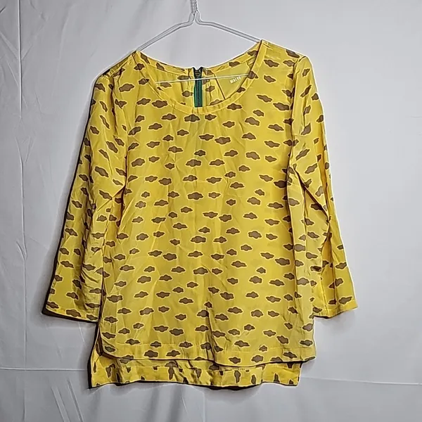 Anthropologie Maeve Linosa cloud yellow 100% silk blouse top sz XS - Image 2
