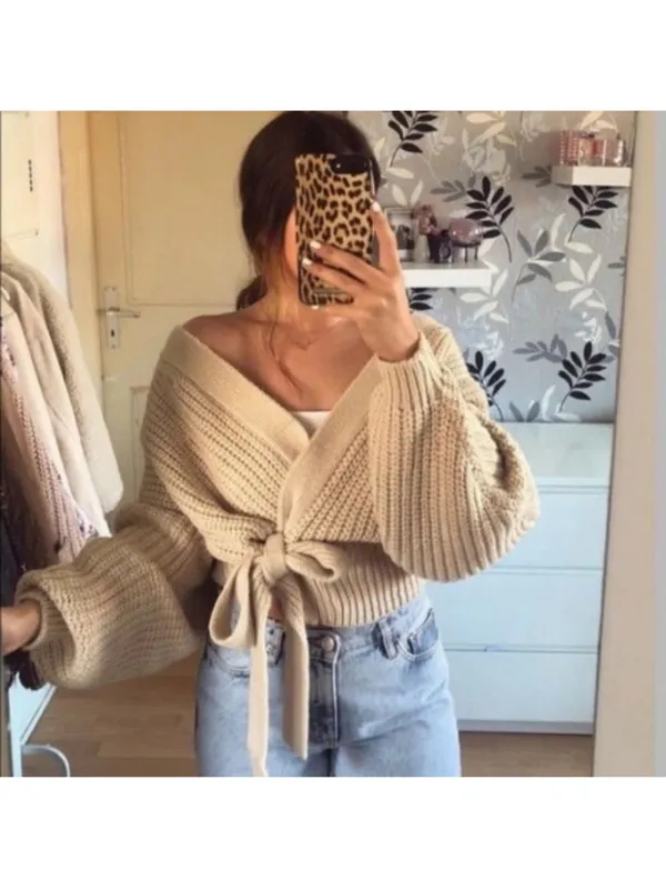 Zara NWT chunky knit sweater Cozy Cream Tie-Waist Sweater - Image 8