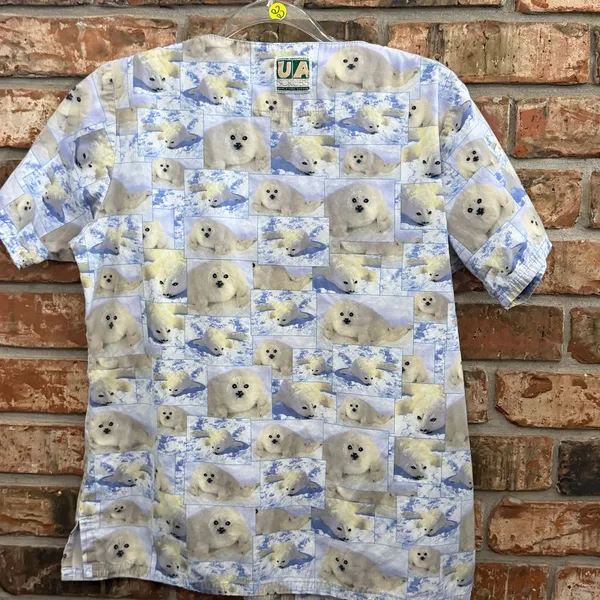 Uniform Advantage Womens Small Seal Scrub Top Print Pediatric Novelty Nursing - Image 5