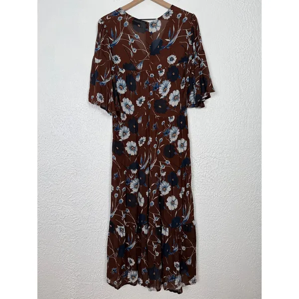 Faithfull The Brand Melia Floral Midi Dress Brown Boho Romantic Size XS - Image 4