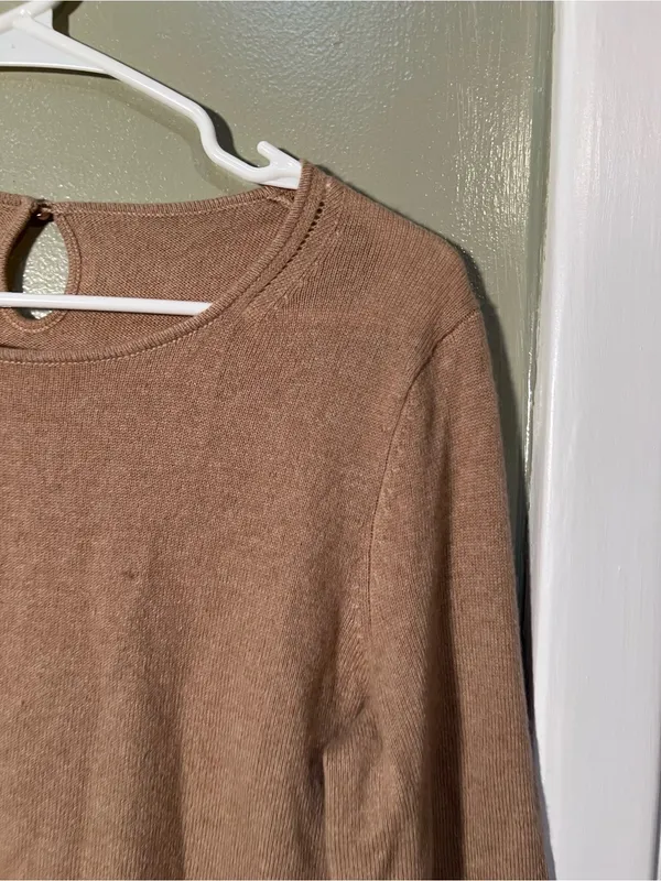 Talbots Women’s Sz Medium Pure Cashmere Sweater Dark Chestnut Heather 3/4 Sleeve - Image 6