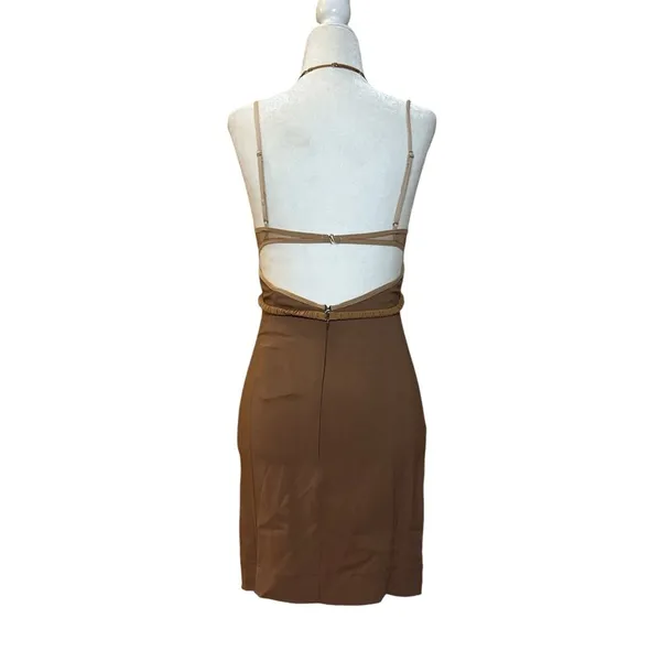Nensi Dojaka Draped Double Bra Mini Dress in Caramel & Sable Small New Womens - Image 8