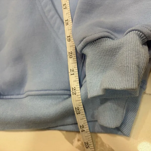 Pink Palm Puff Hoodie Womens Size Small 'Everything Comes In Waves' Blue - Image 6