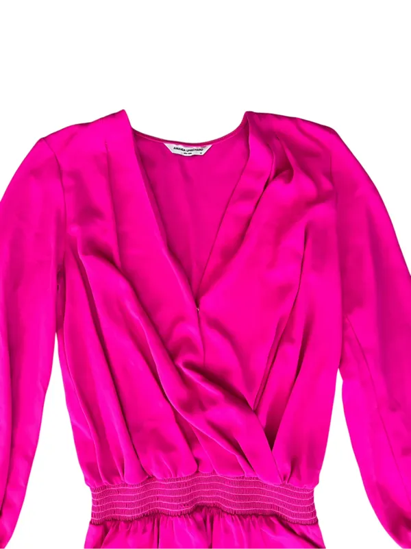 Amanda Uprichard Women’s Ciara Surplice Neck Long Sleeve Smock Waist Pink Dress - Image 3
