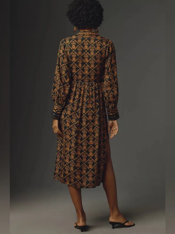 Farm Rio Long-Sleeve‎ V-Neck Printed Tie Front Midi Dress Womens Size XXS - Image 4