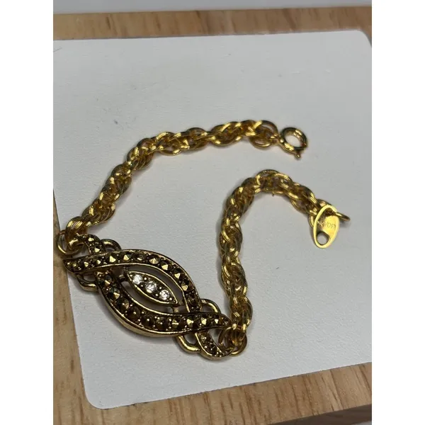 AVON Gold-Tone Rope Chain Bracelet W/ Rhinestone & Intricate Centerpiece Design - Image 12